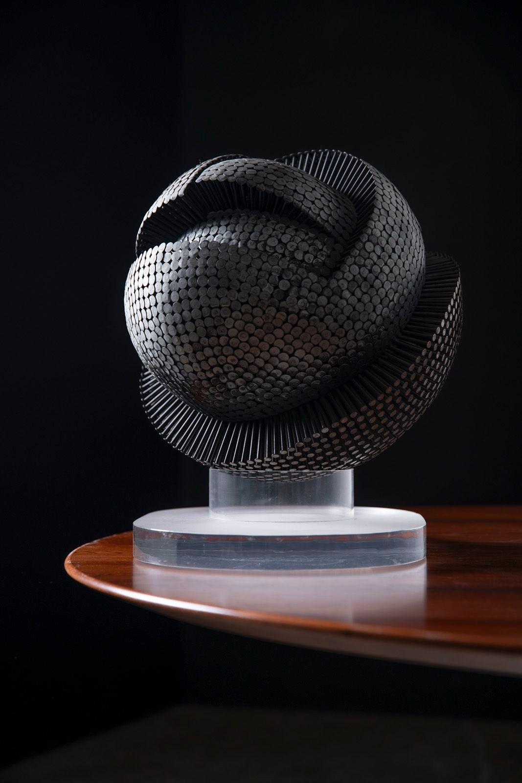 Steel David Partridge Omnidirectional Brutalist Nail Sculpture on Illuminated Pedestal For Sale
