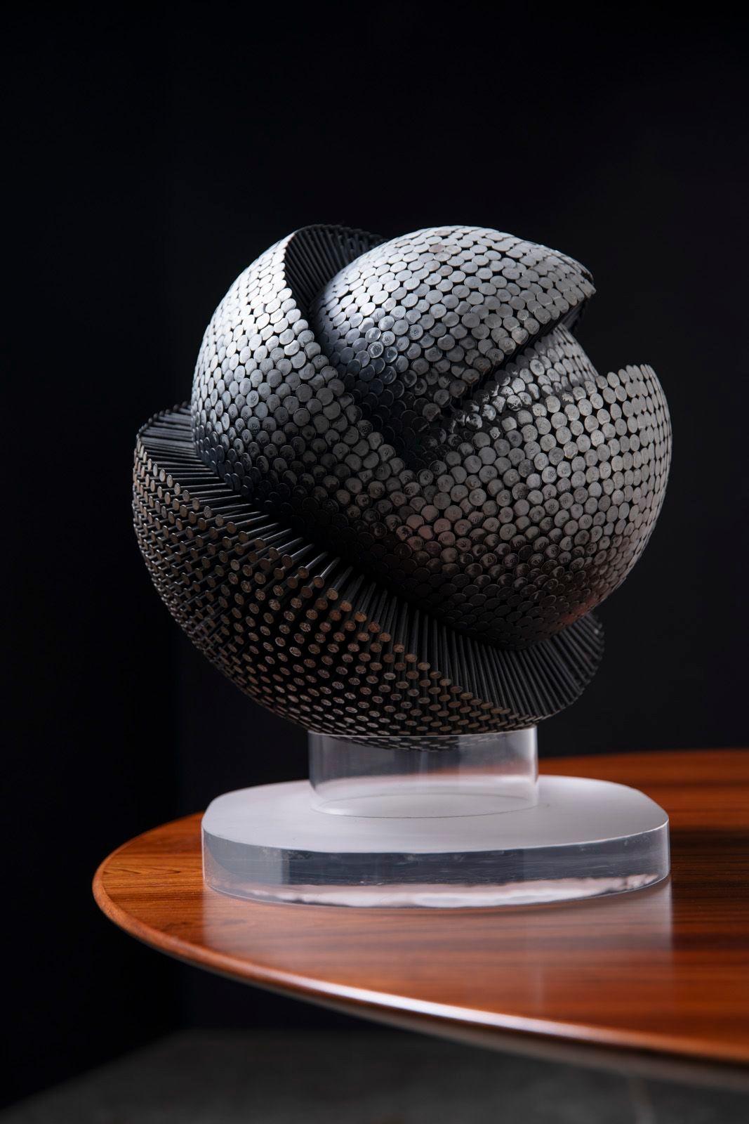 David Partridge Omnidirectional Brutalist Nail Sculpture on Illuminated Pedestal For Sale 1