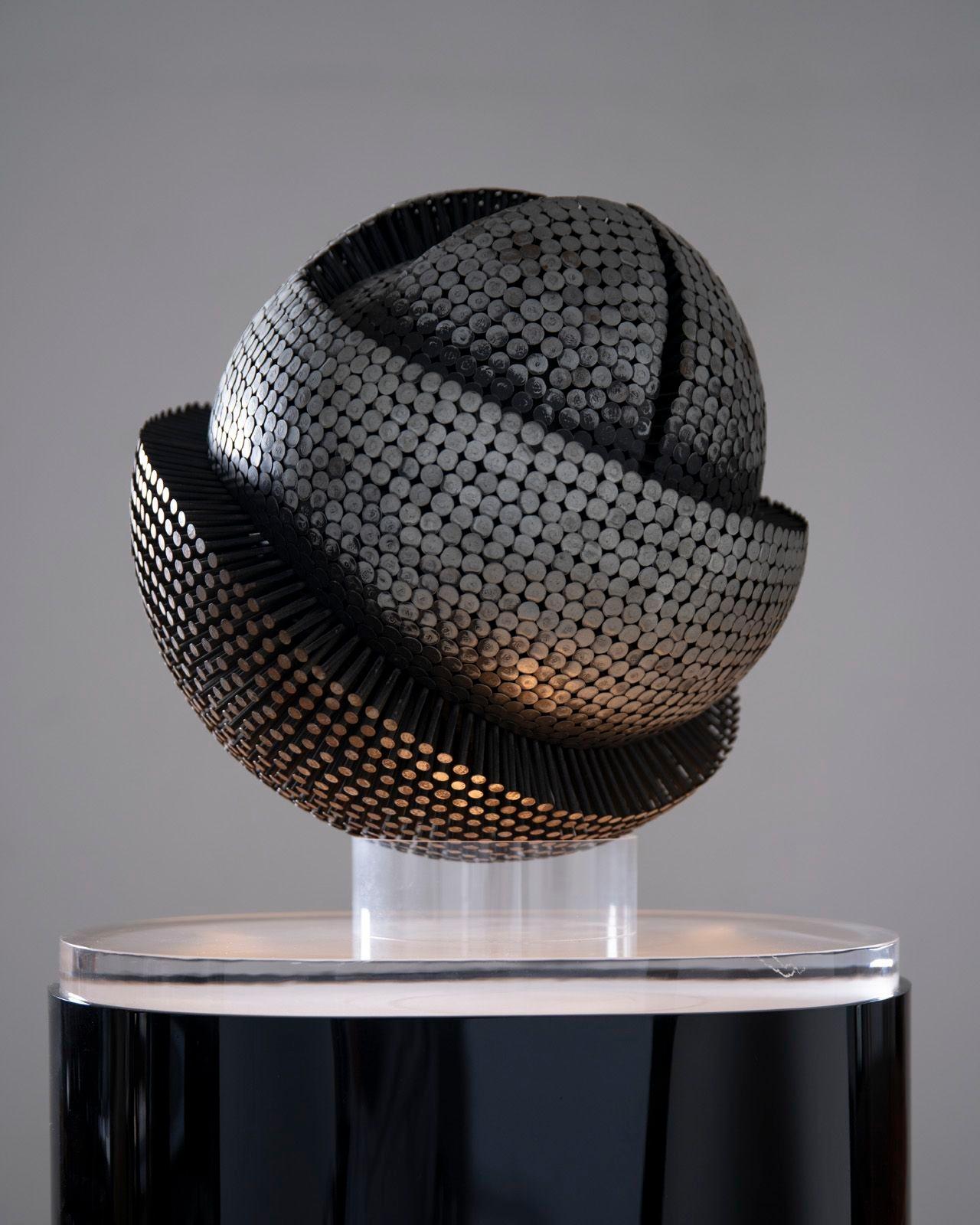 David Partridge Omnidirectional Brutalist Nail Sculpture on Illuminated Pedestal For Sale 2