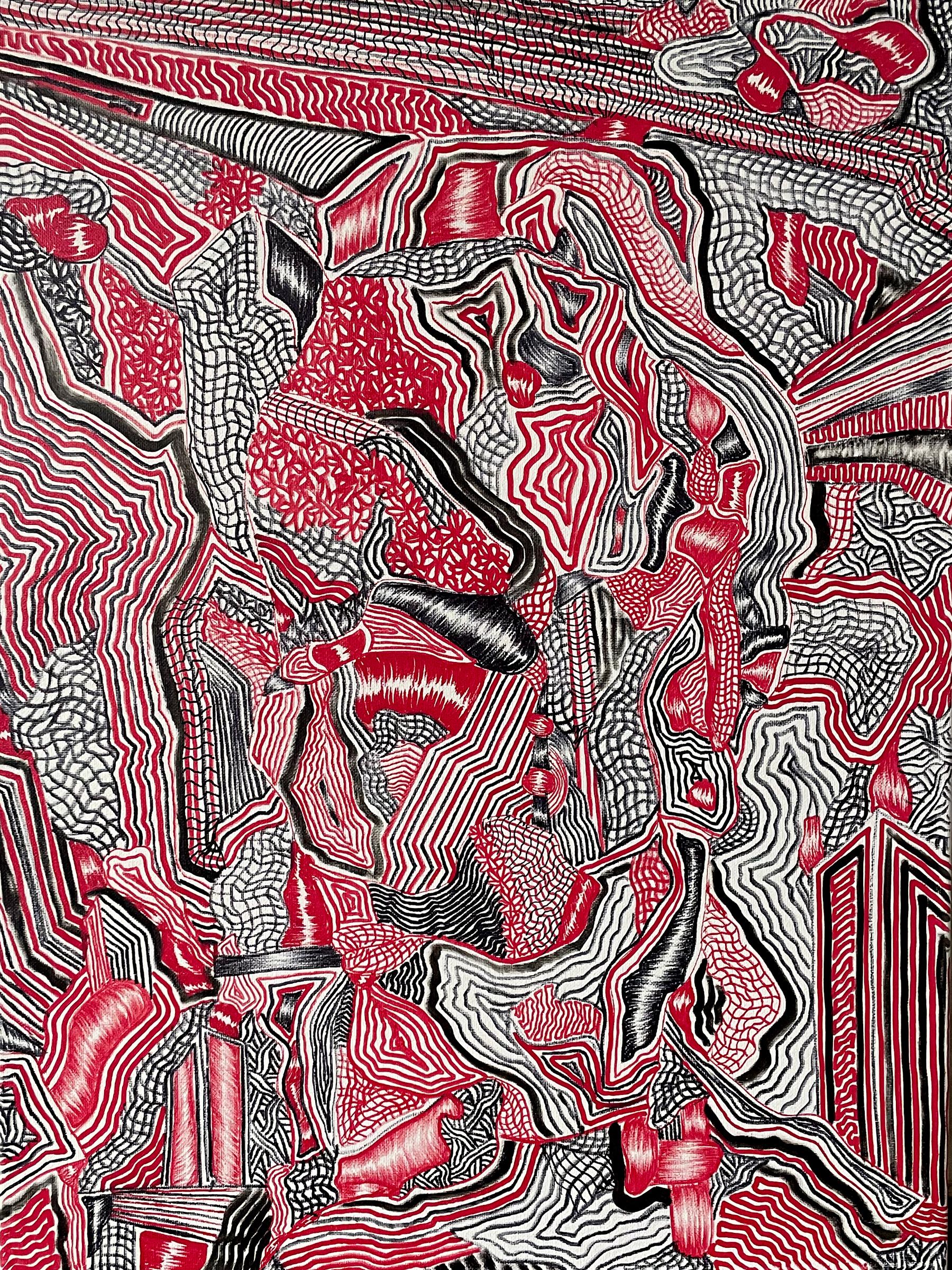 Encre permanente sur toile

David Paul Kaye est un artiste contemporain américain né en 1982 qui vit et travaille à New York, aux États-Unis. En mettant l'accent sur des lignes vibrantes et des compositions complexes, Kaye crée des récits captivants