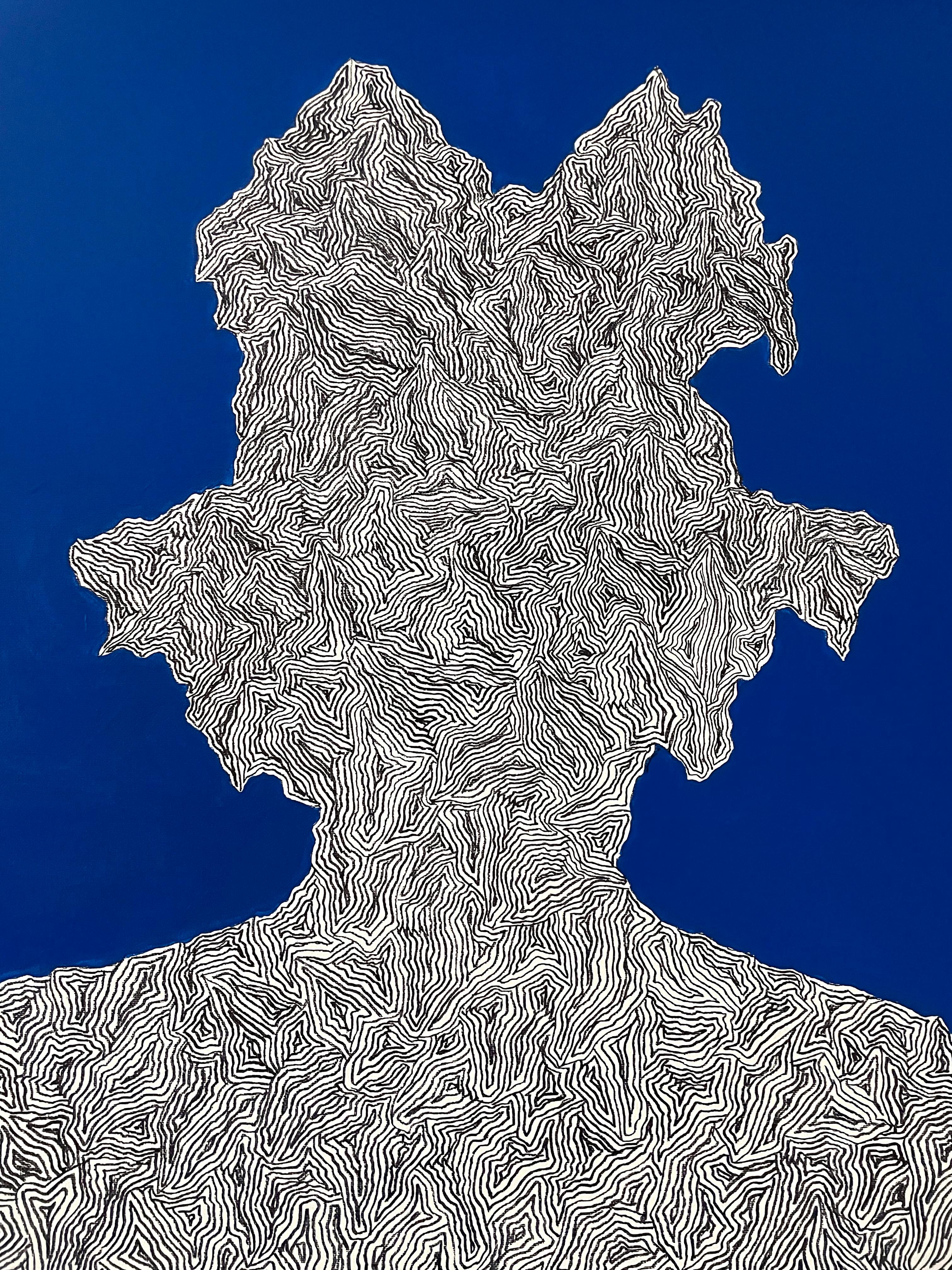 David Paul Kay Figurative Painting - "Basquiat in Cobalt Blue" 2025