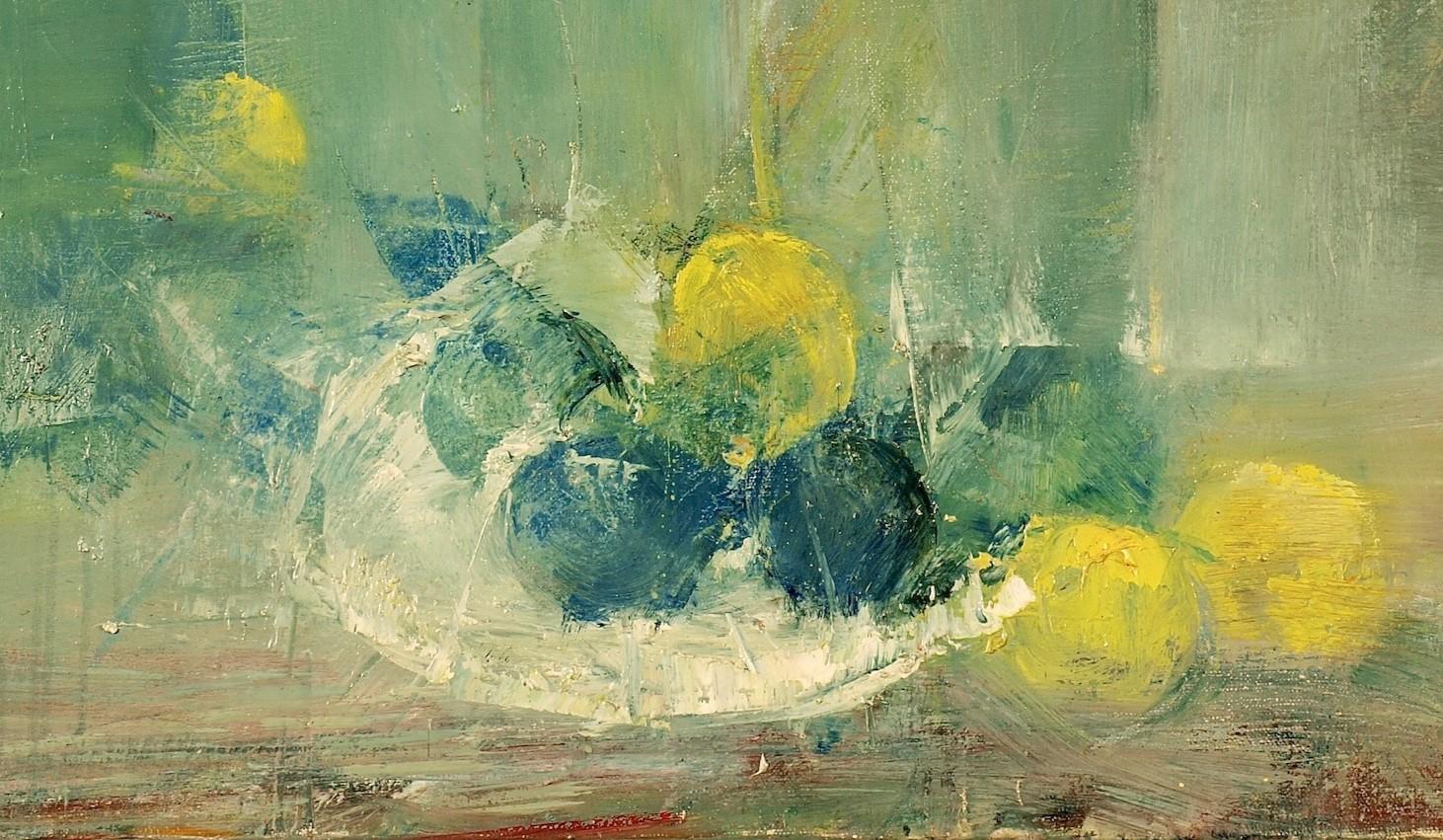 Natura morta con prugne e limoni - Painting di David Paulson