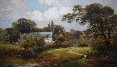 19th Century landscape oil painting of Swarkestone in Derbyshire