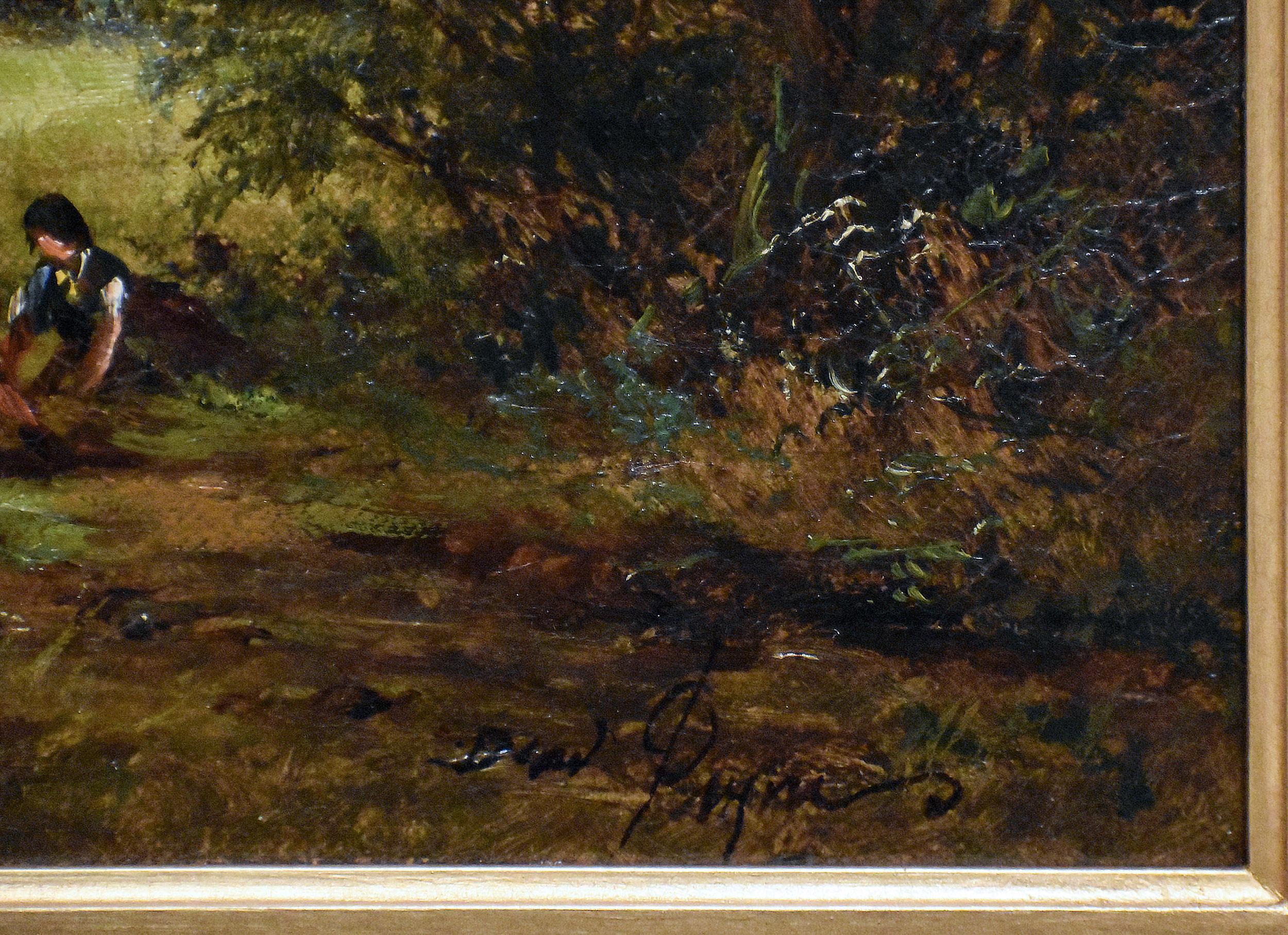 19th Century landscape oil painting of Swarkestone in Derbyshire - Brown Landscape Painting by David Payne