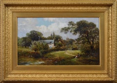 19th Century landscape oil painting of Swarkestone in Derbyshire 