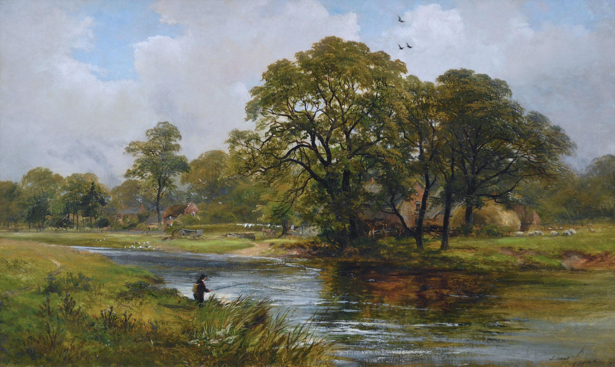 19th Century landscape oil painting of the river Trent - Painting by David Payne