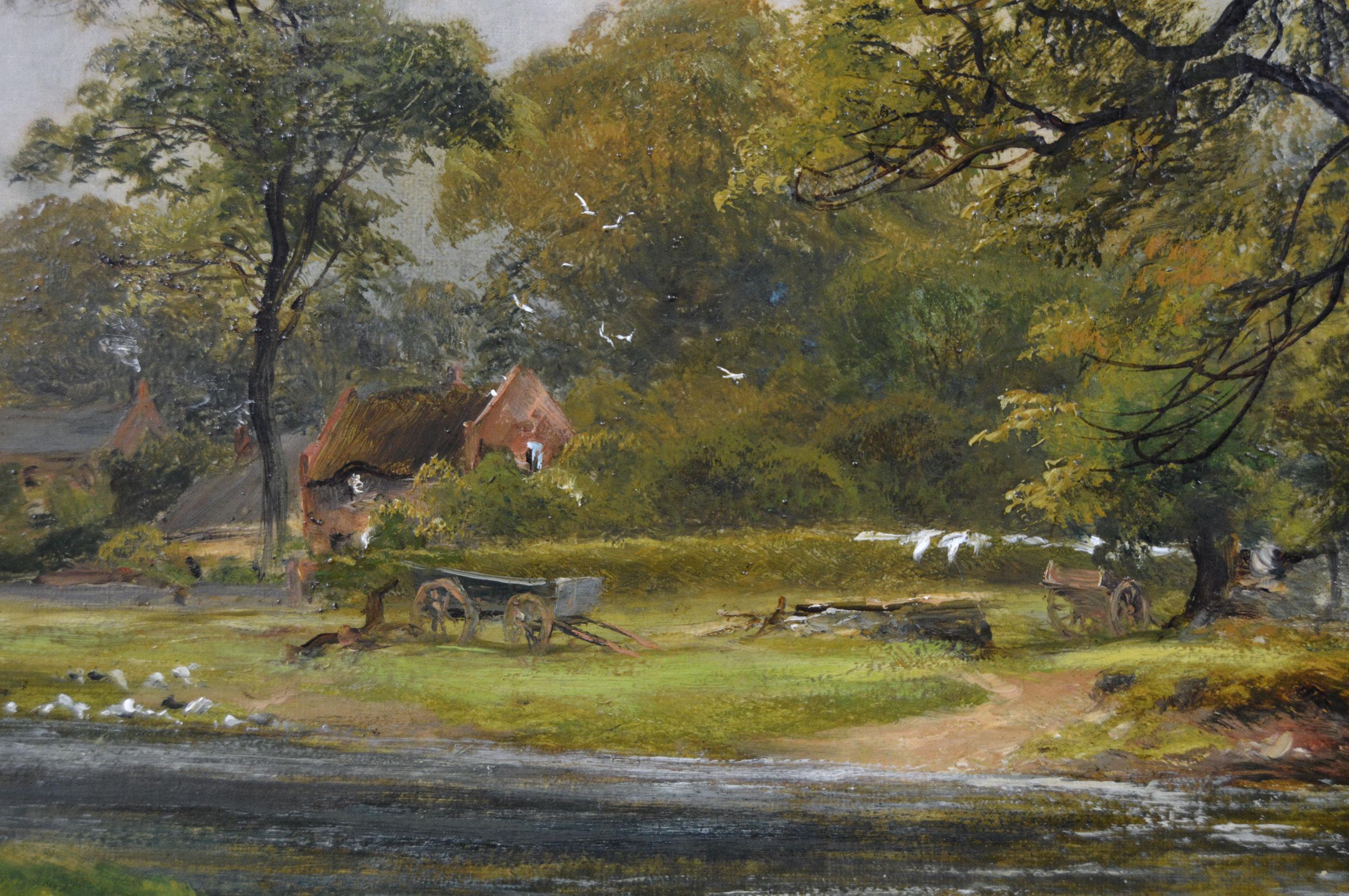 Peinture à l'huile du XIXe siècle représentant un paysage en train de se déverser de la rivière - Marron Landscape Painting par David Payne