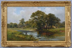 19th Century landscape oil painting of the river Trent