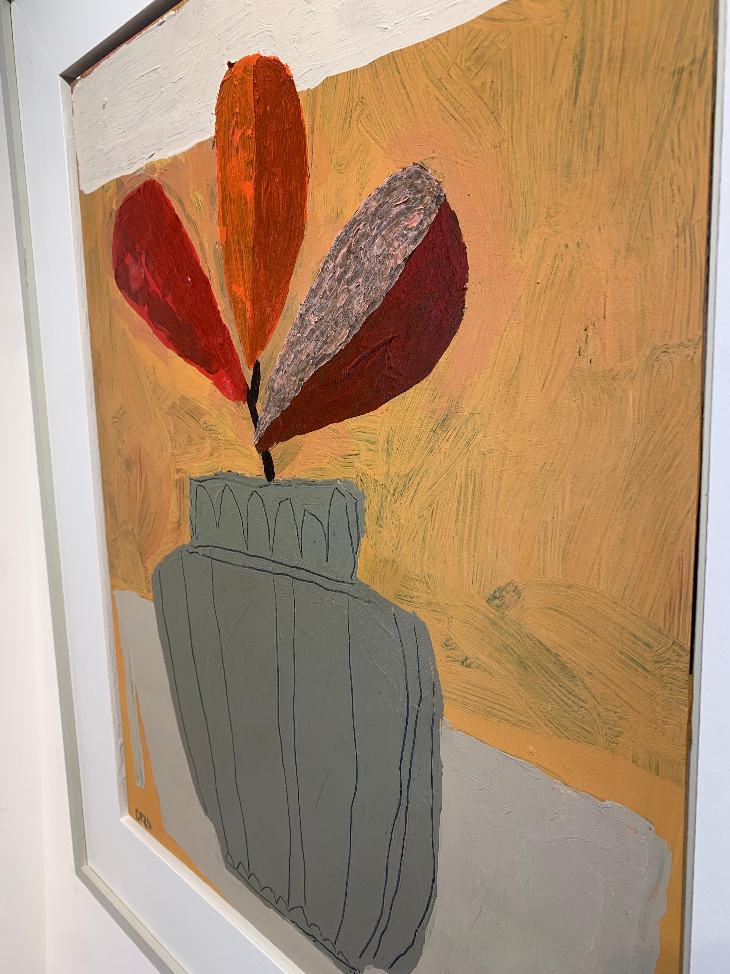 Hojas de Banksia - Pintura acrílica contemporánea de naturaleza muerta naranja de planta en maceta en venta 6
