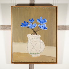 Fiordalisi - Natura morta contemporanea di fiori blu in vaso