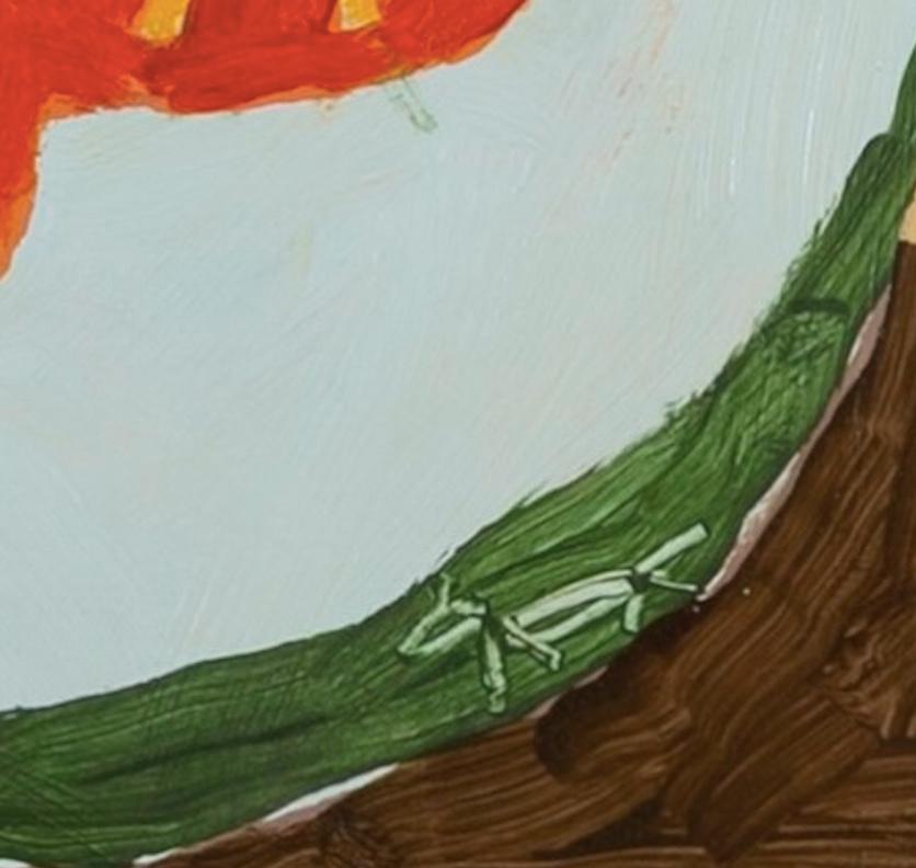 Jarrón Equino Etrusco - Pintura Bodegón Rojo Brillante, Marrón + Naranja con Planta en venta 1