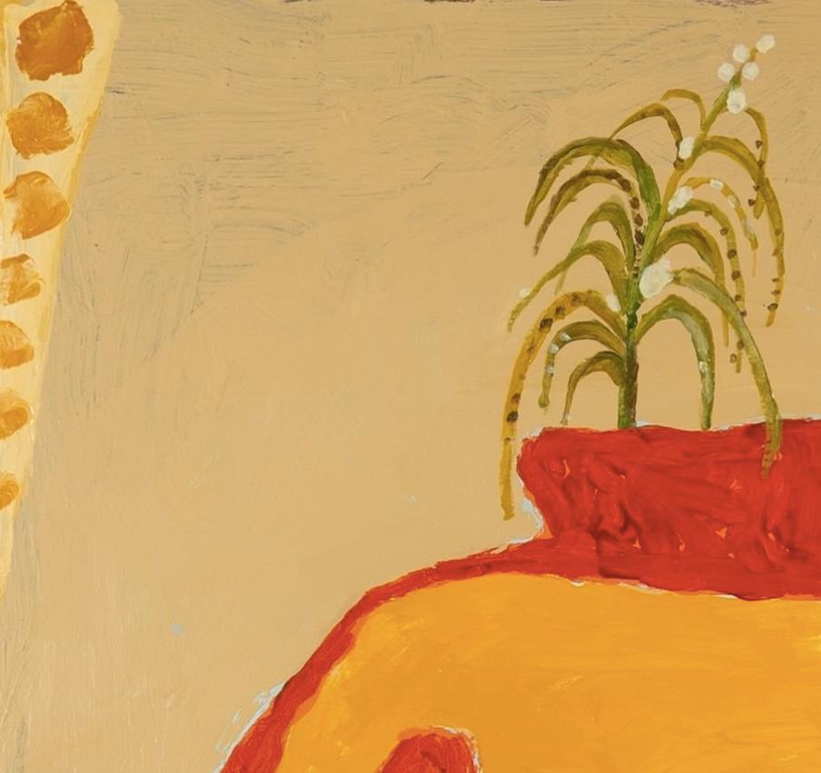 Jarrón Equino Etrusco - Pintura Bodegón Rojo Brillante, Marrón + Naranja con Planta en venta 2
