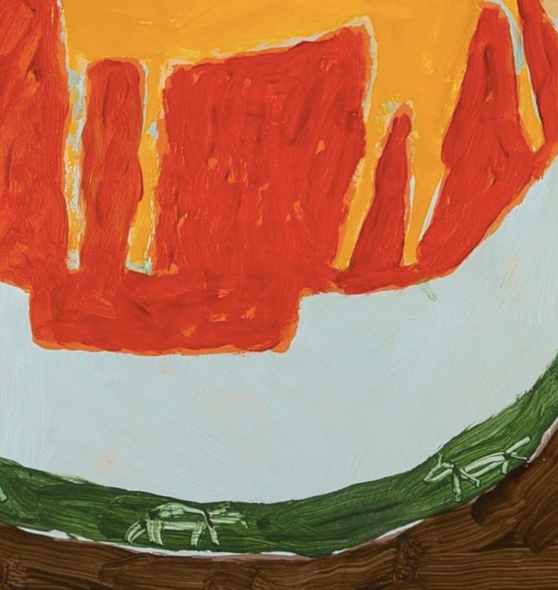 Jarrón Equino Etrusco - Pintura Bodegón Rojo Brillante, Marrón + Naranja con Planta en venta 3