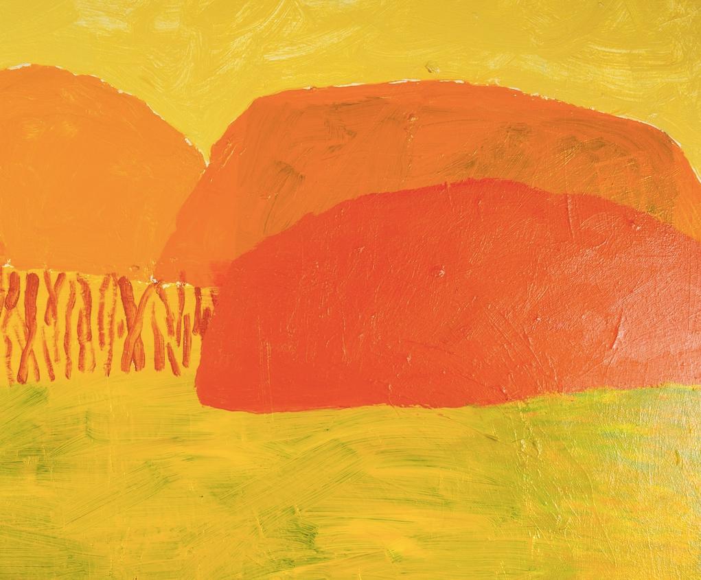 Hamlet, 2024 - Pintura acrílica de paisaje contemporáneo en amarillo y naranja en venta 2