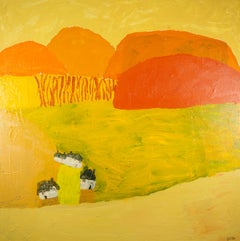 Hamlet, 2024 - Pittura acrilica di paesaggio contemporaneo in giallo e arancione