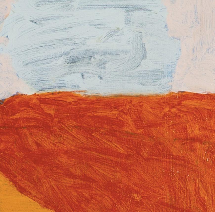 Granja Headland, 2023 - Pintura naïve de paisajes coloridos con casas y árboles en venta 2