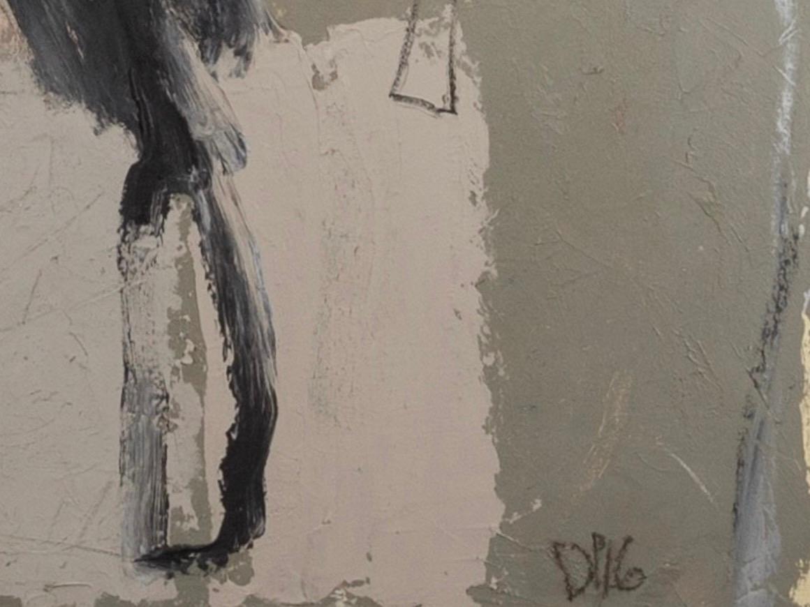 Passeggiata sul promontorio, Acrilico su tela, Pittura astratta di paesaggio con alberi, 2016 - Abstract Painting Grigio di David Pearce