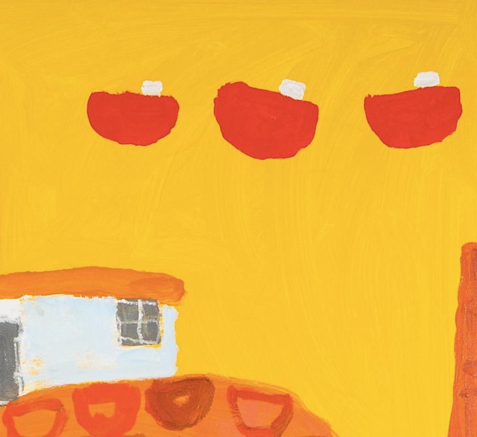 Barco grande, 2024 - Pintura acrílica paisaje marino de colores brillantes, amarillo + naranja - Figurative Painting Naranja de David Pearce