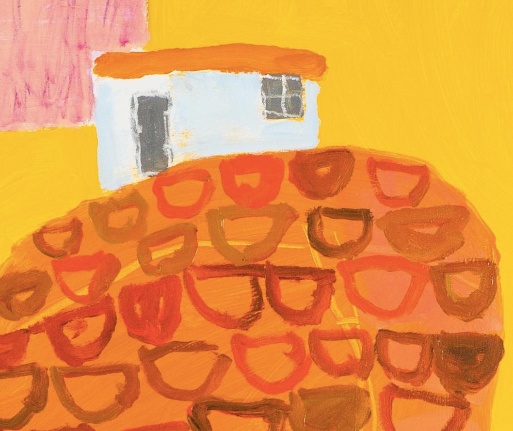 Barco grande, 2024 - Pintura acrílica paisaje marino de colores brillantes, amarillo + naranja 3