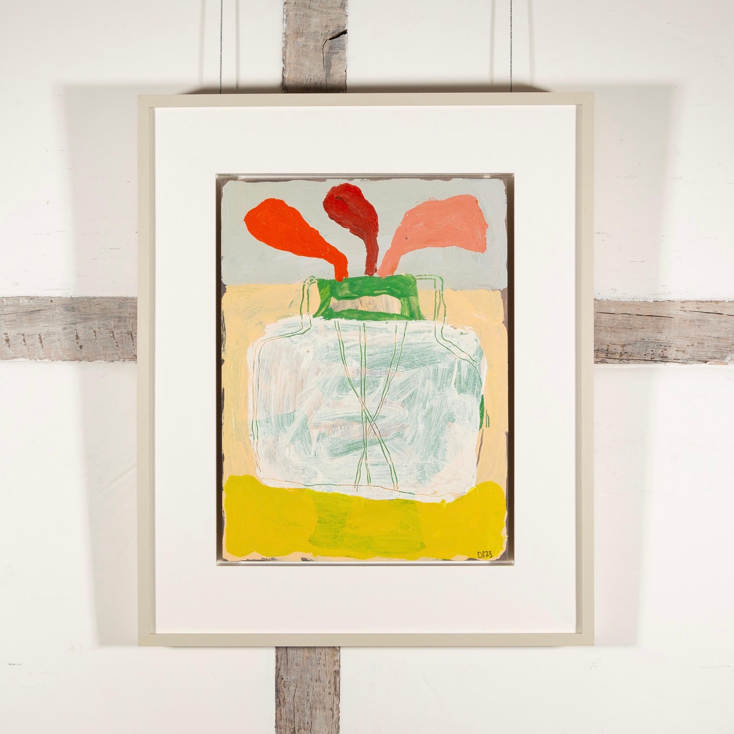 Naturaleza muerta I, 2023 - Flores en un jarrón Pintura acrílica, amarillo, blanco y rojo - Painting de David Pearce