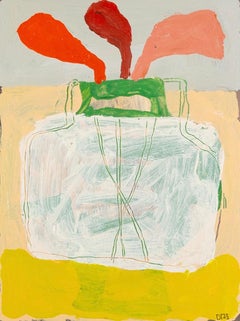 Stillleben I, 2023 - Blumen in einer Vase Acrylgemälde, Gelb, Weiß und Rot