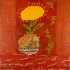 Girasol, 2024 - Bodegón contemporáneo Pintura acrílica de flor en rojo
