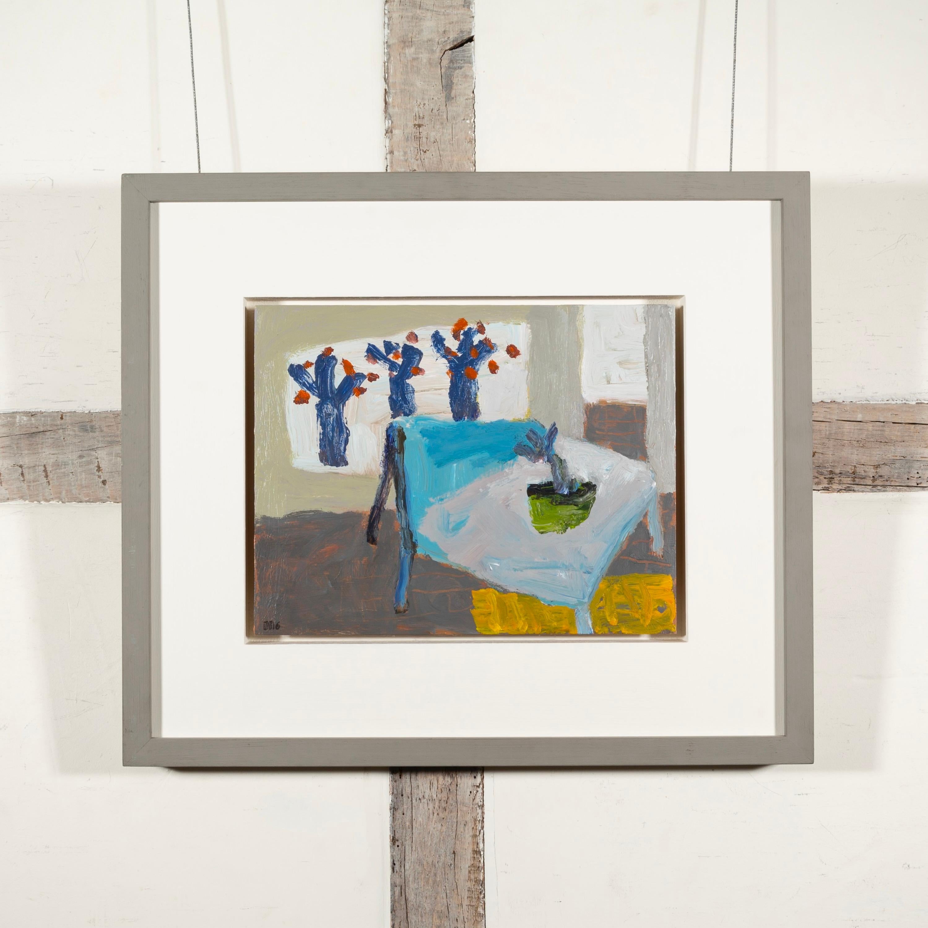 Sobremesa (Manzanos), 2016 - Pintura acrílica contemporánea de interior, Plantas - Painting de David Pearce