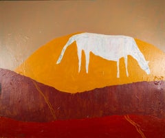 Weißes Pferd, 2024 - Rot, Orange, Weiß, Contemporary Acryl auf Leinwand Gemälde