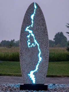 Bloodvein Monolith - large, illuminated, limestone and glass outdoor sculpture