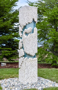 Manicouagan Column: Illuminated Abstract Sculpture in Granite & Metal