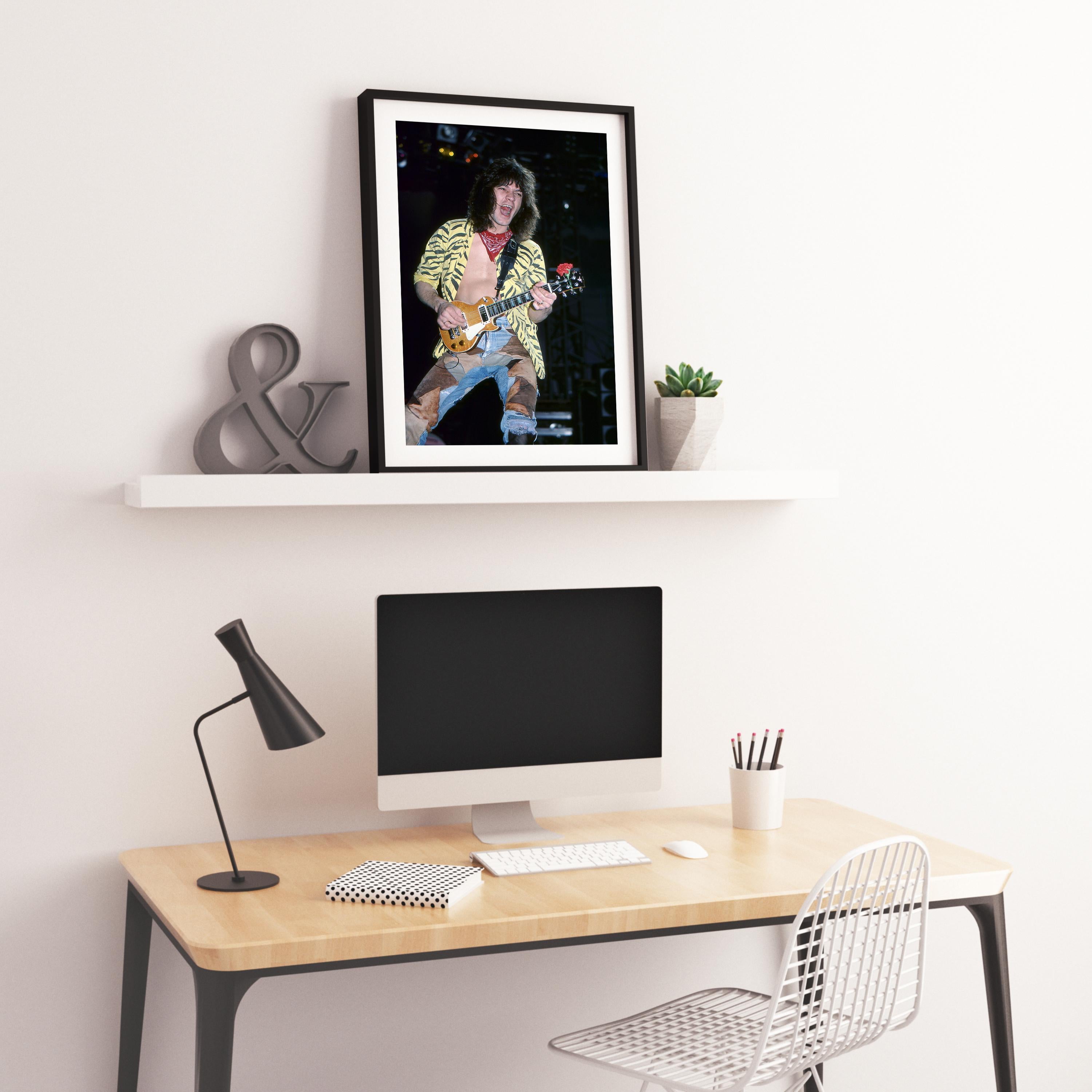 Eddie Van Halen in Yellow Zebra Fine Art Print - Black Portrait Photograph by David Plastik