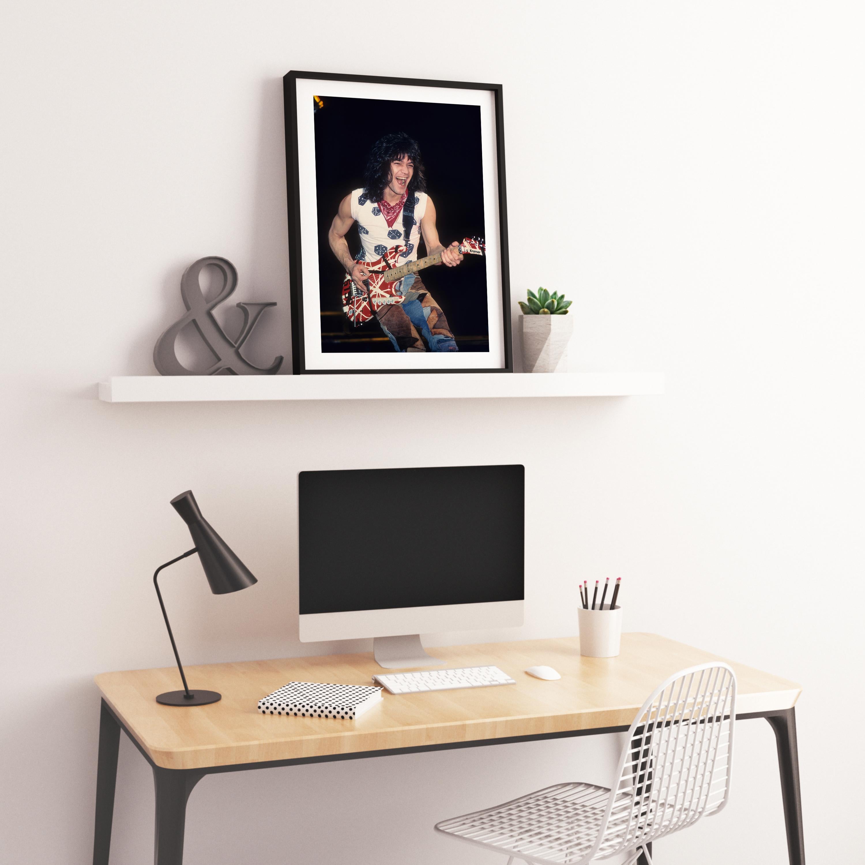 Eddie Van Halen Rocking Out and Smiling Fine Art Print - Black Color Photograph by David Plastik