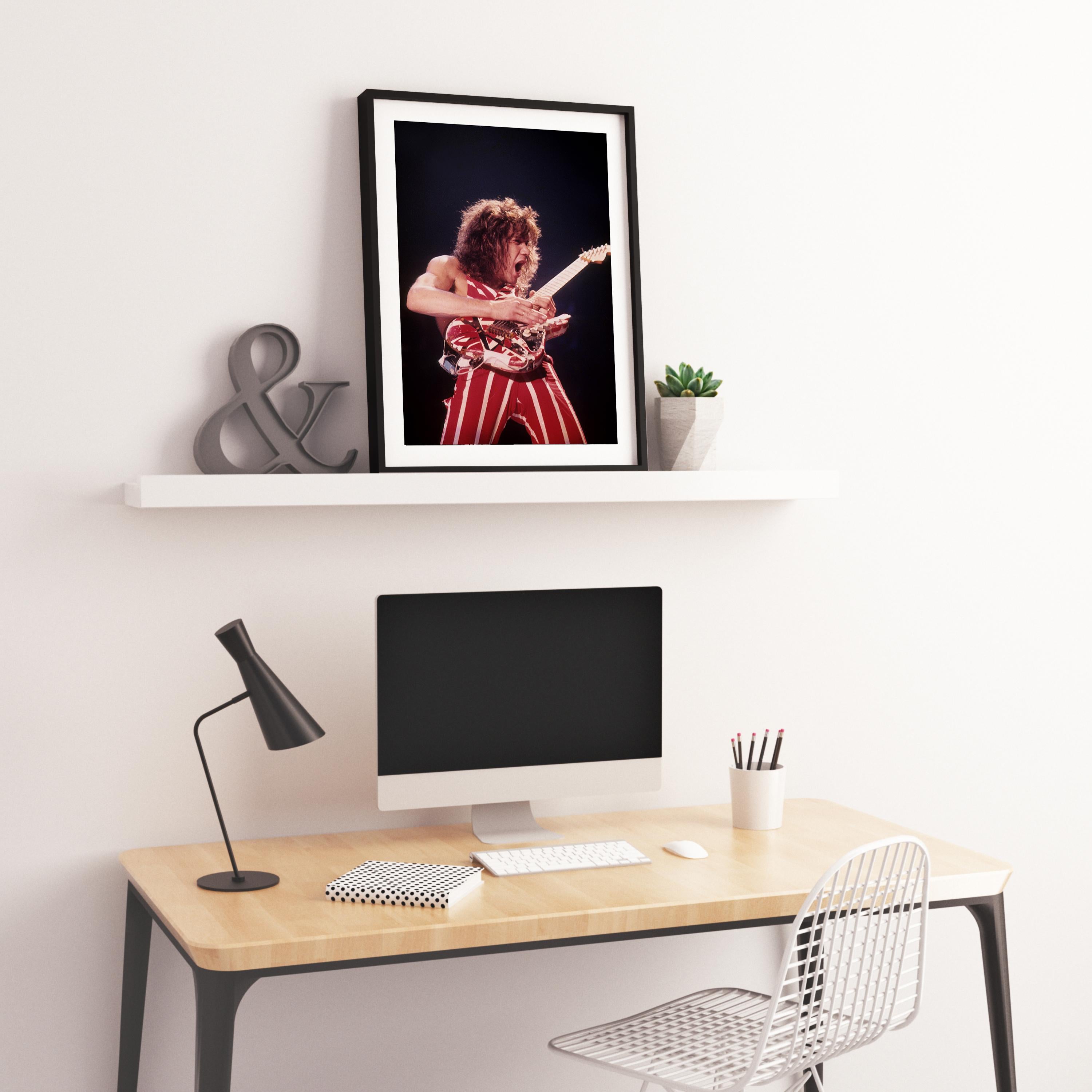 Eddie Van Halen Rocking Out Fine Art Print - Black Portrait Photograph by David Plastik