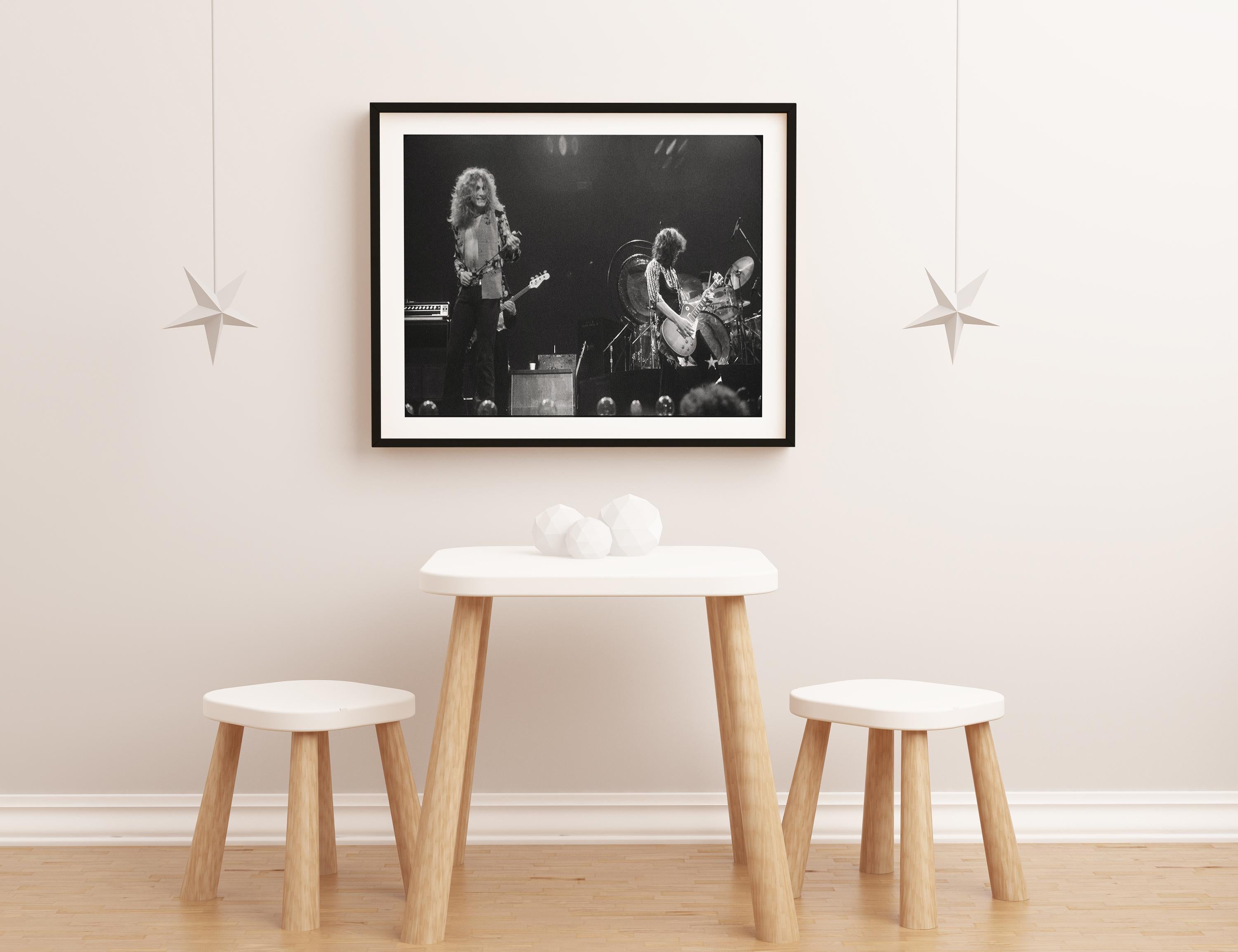 Robert Plant and Jimmy Page of Led Zeppelin Performing Fine Art Print - Black Portrait Photograph by David Plastik