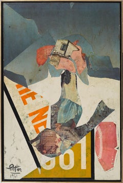 Vintage American Modernist Abstract Expressionist Pintura al óleo grande enmarcada