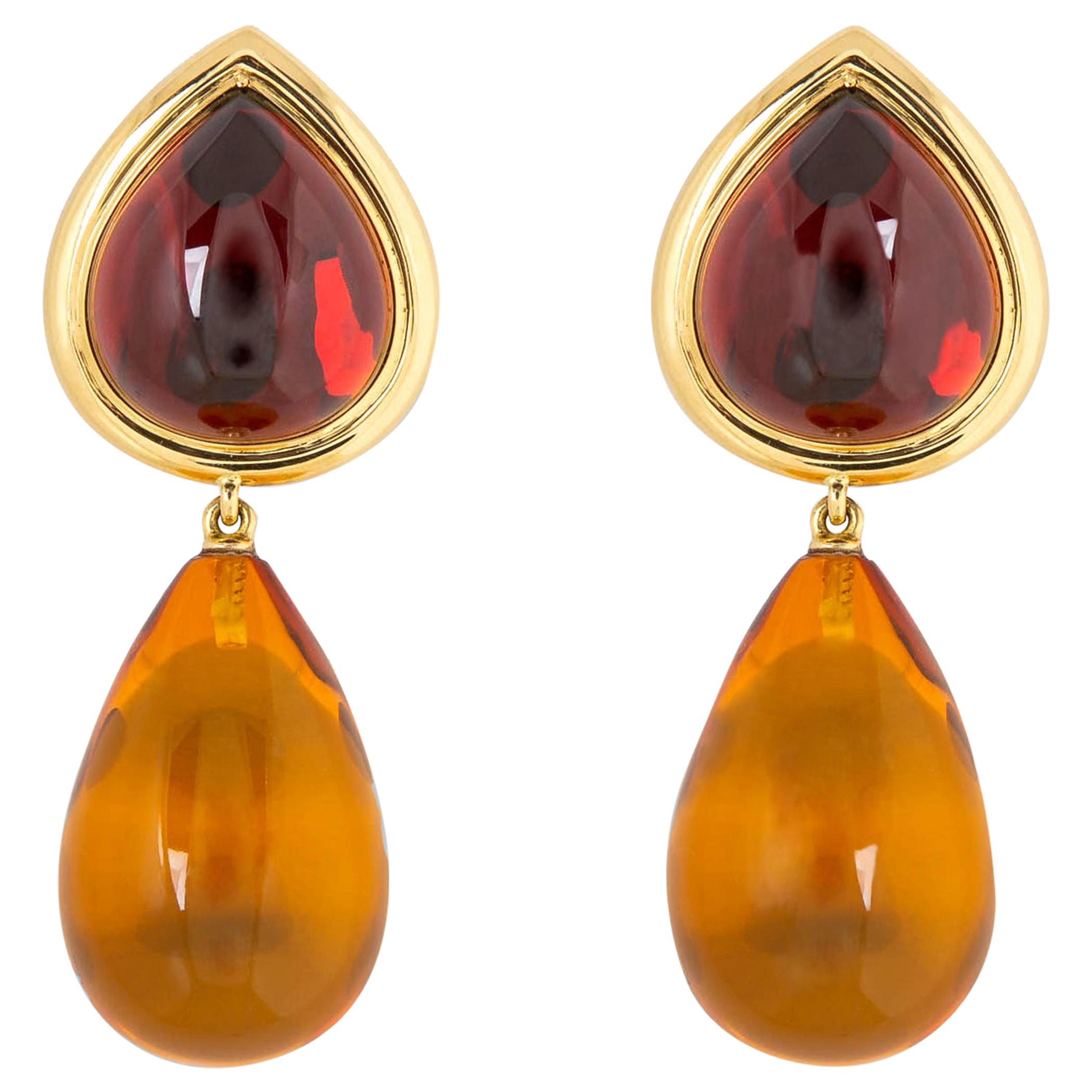 Yellow Amber Drop Earrings for Women Long Amber Earrings with Gold