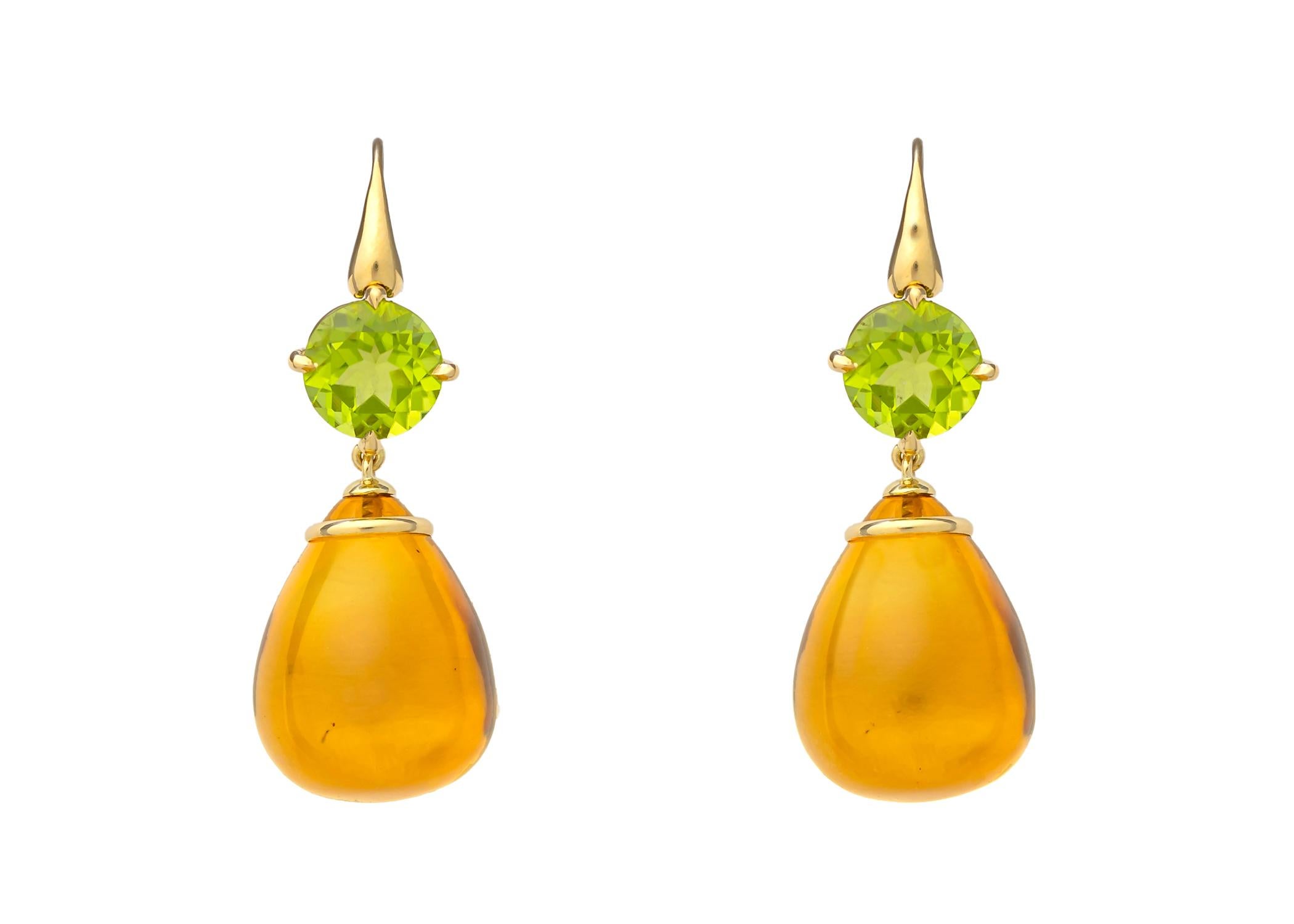 Contemporary David Precious Gems Peridot and Amber Earrings For Sale