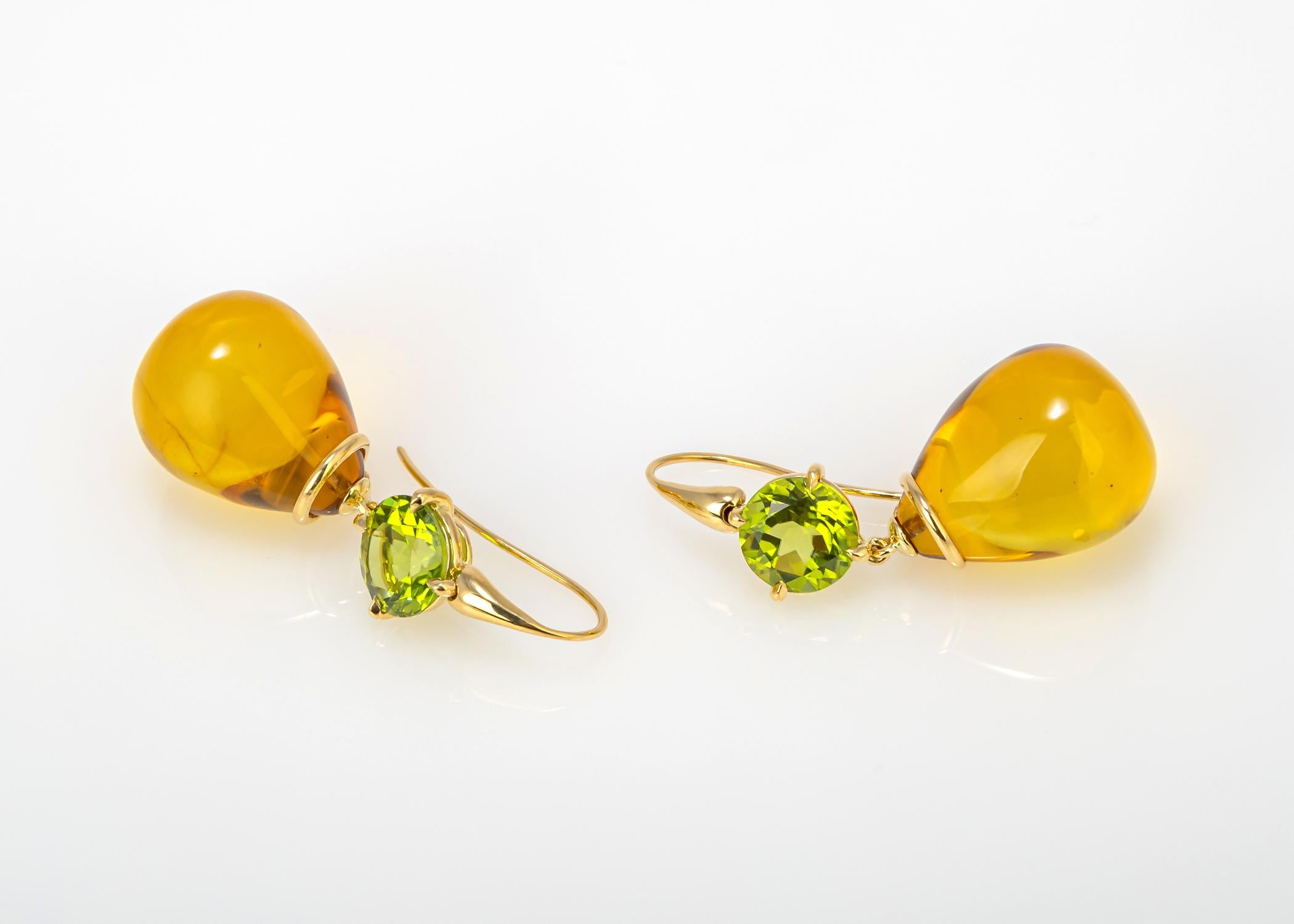 Brilliant Cut David Precious Gems Peridot and Amber Earrings For Sale