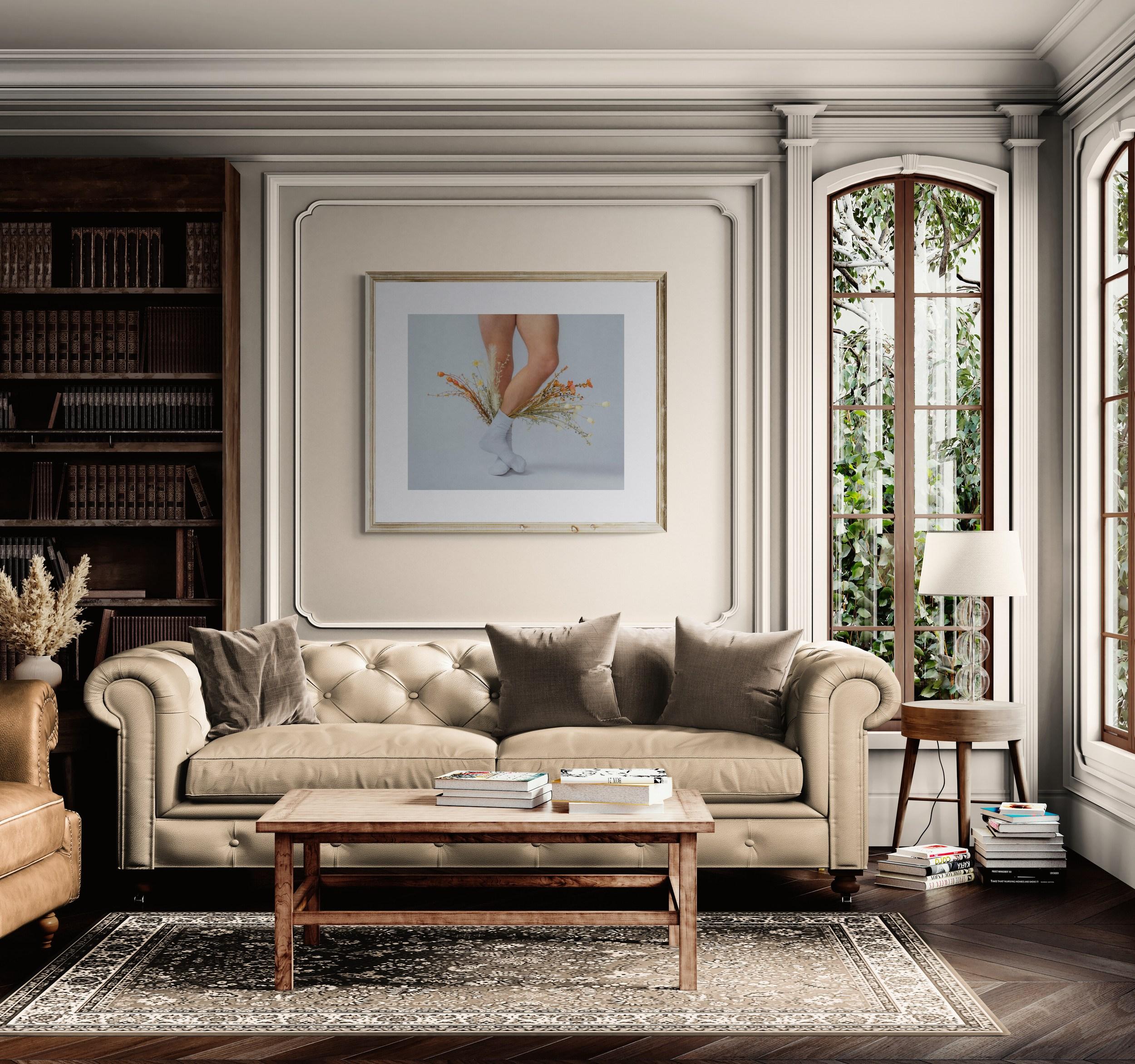 Feet with Flowers One (Funny, Whimsical, Warm Tones, 38% OFF - LIMITED TIME) - Gris Still-Life Photograph par David Pugh