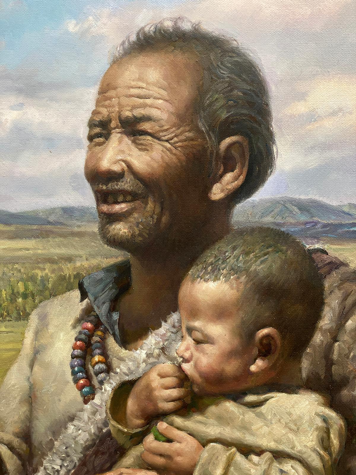 Breeze, Ölgemälde (Grau), Figurative Painting, von David Qiyi  Liu
