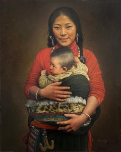 Mère et Child, peinture à l'huile