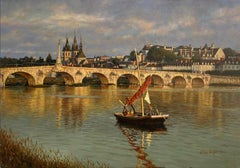 Riverside im Abendlicht, Ölgemälde