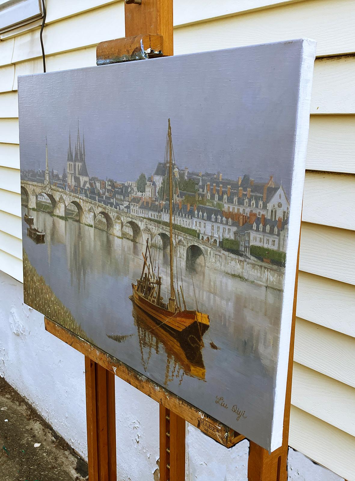 Riverside in the Morning Mist, Ölgemälde – Painting von David Qiyi  Liu