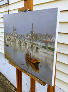 Riverside in the Morning Mist, Oil Painting