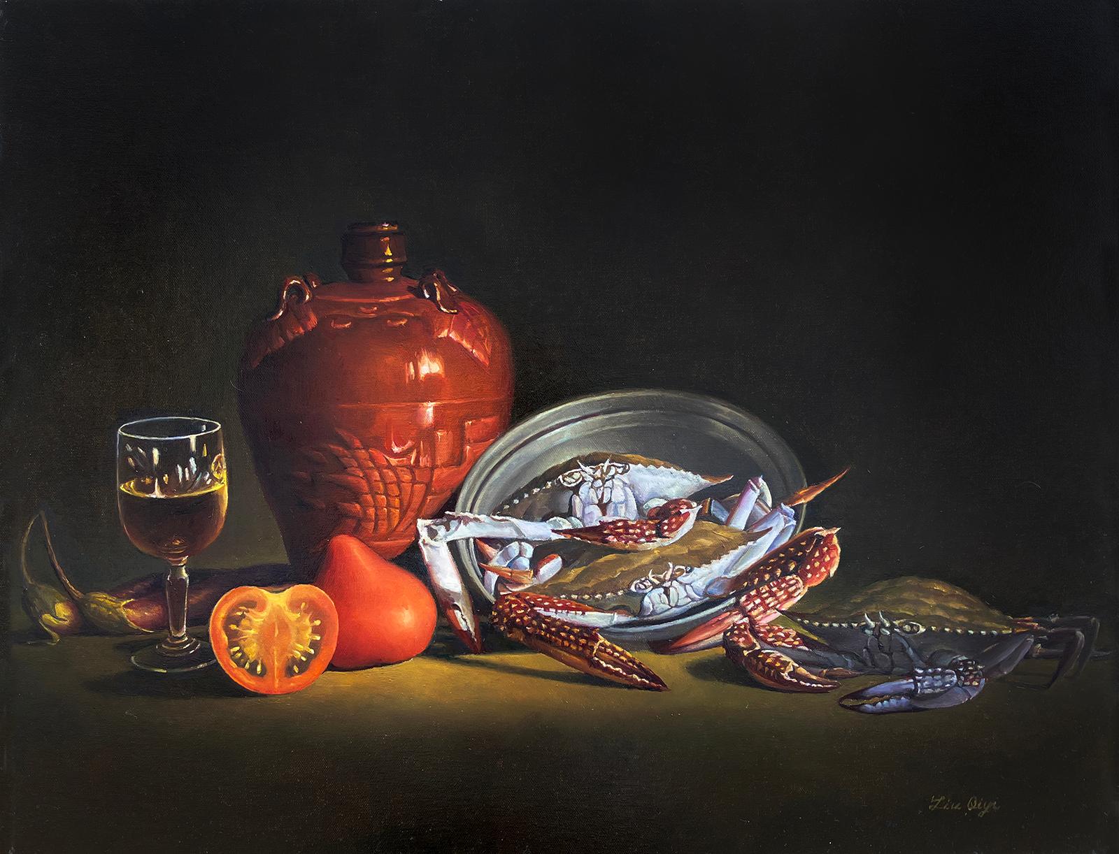 Still Life with Crabs, Oil Painting - Art by David Qiyi  Liu