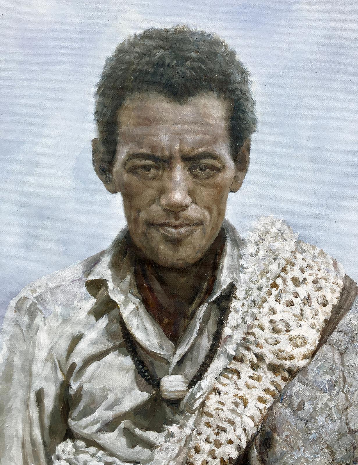 The Sentinel of the Plateau, Oil Painting - Gray Figurative Painting by David Qiyi  Liu