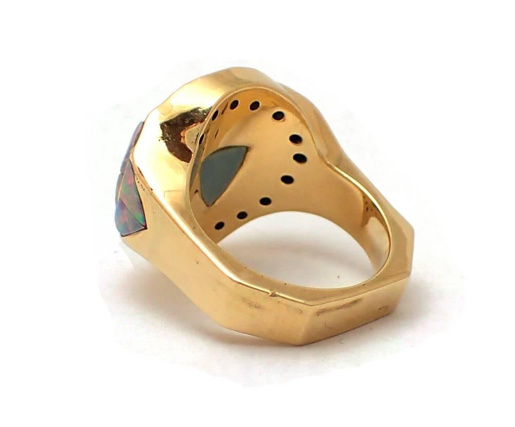Contemporary David R Freeland Opal and Diamond Ring in 18 Karat Yellow Gold