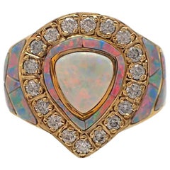 David R Freeland Opal and Diamond Ring in 18 Karat Yellow Gold