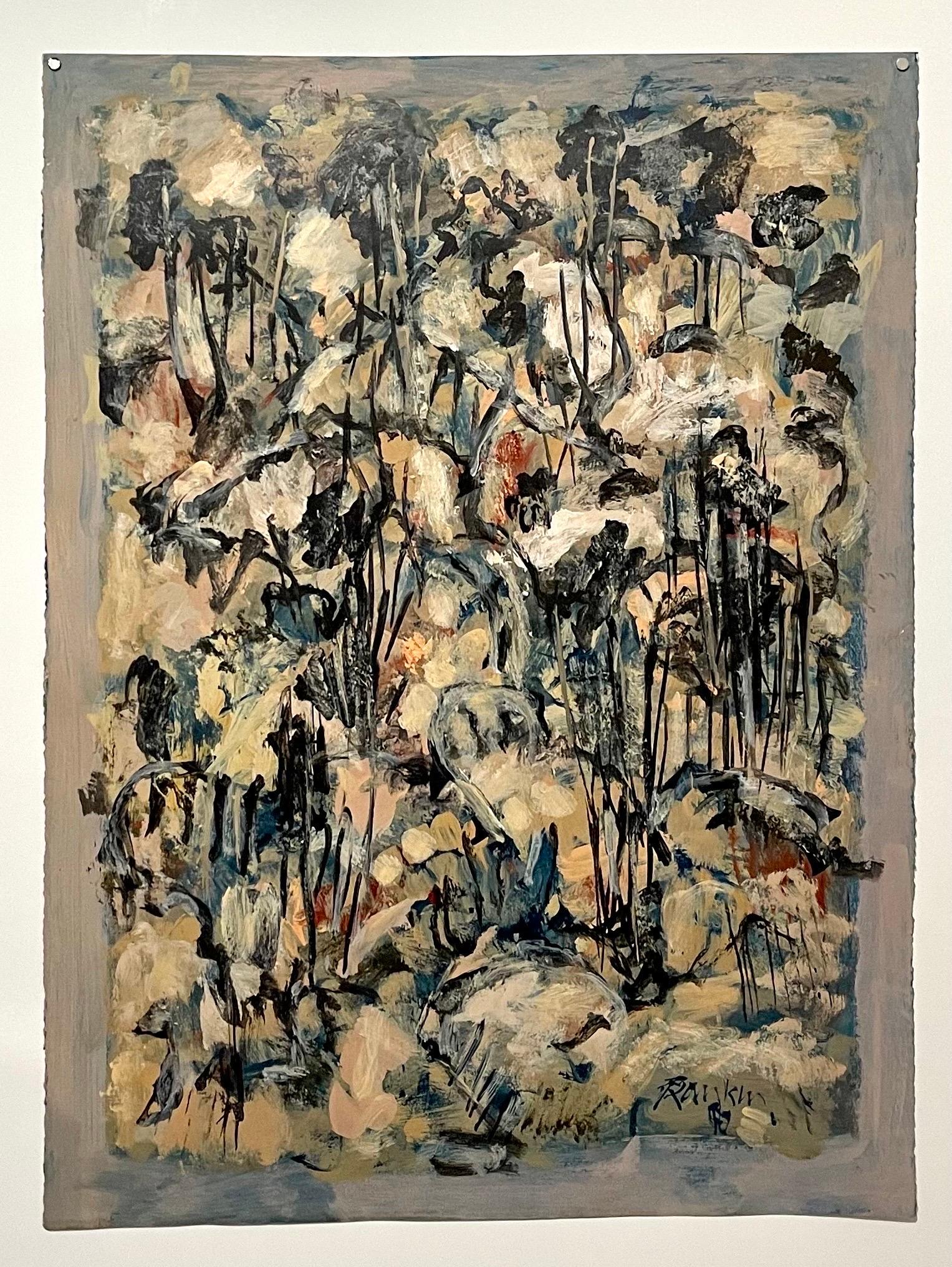 Australian American D. Rankin Pintura al óleo expresionista abstracta Rocky Hillside - Painting de David Rankin