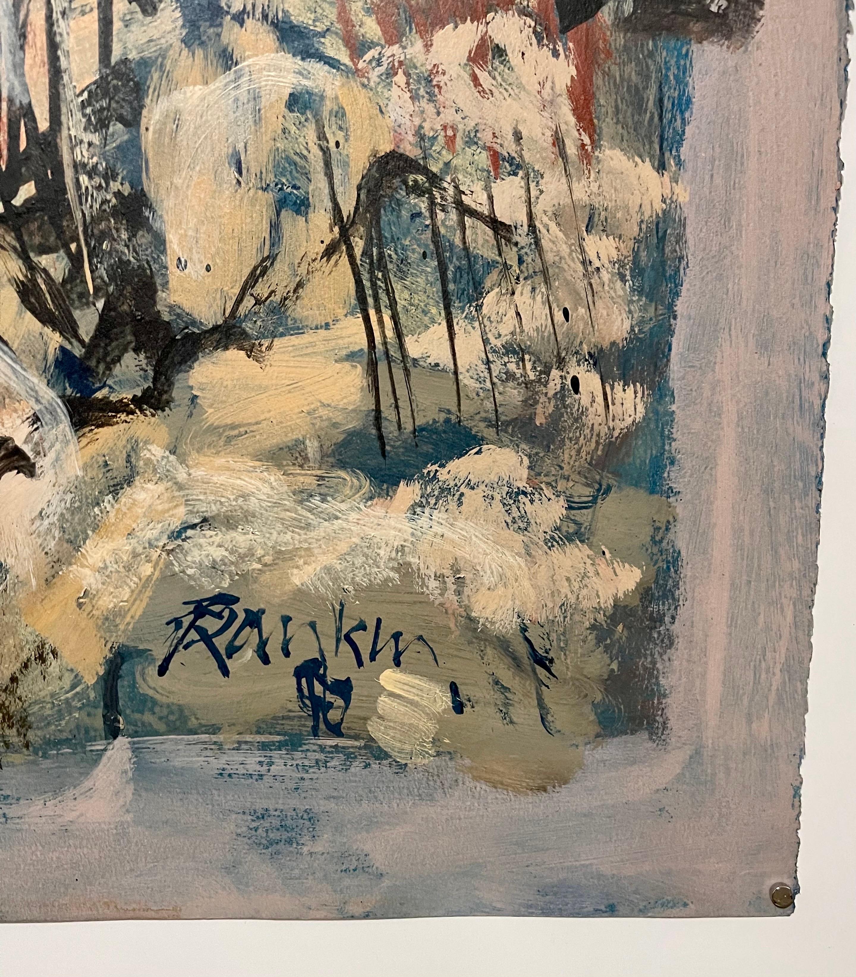 Australian American D. Rankin Abstract Expressionist Oil Painting Rocky Hillside For Sale 1